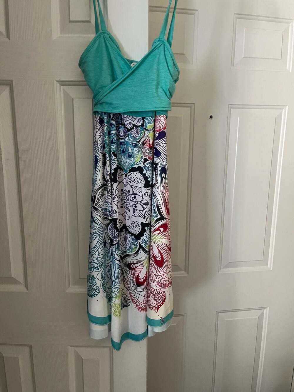 Woman’s Camisole Maxi Dress Teal White - multi colored Floral